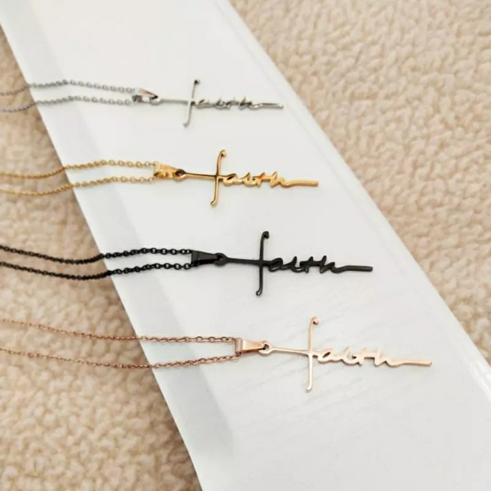 FAITH Necklace Gold Silver Rose Black - Picture 2 of 4